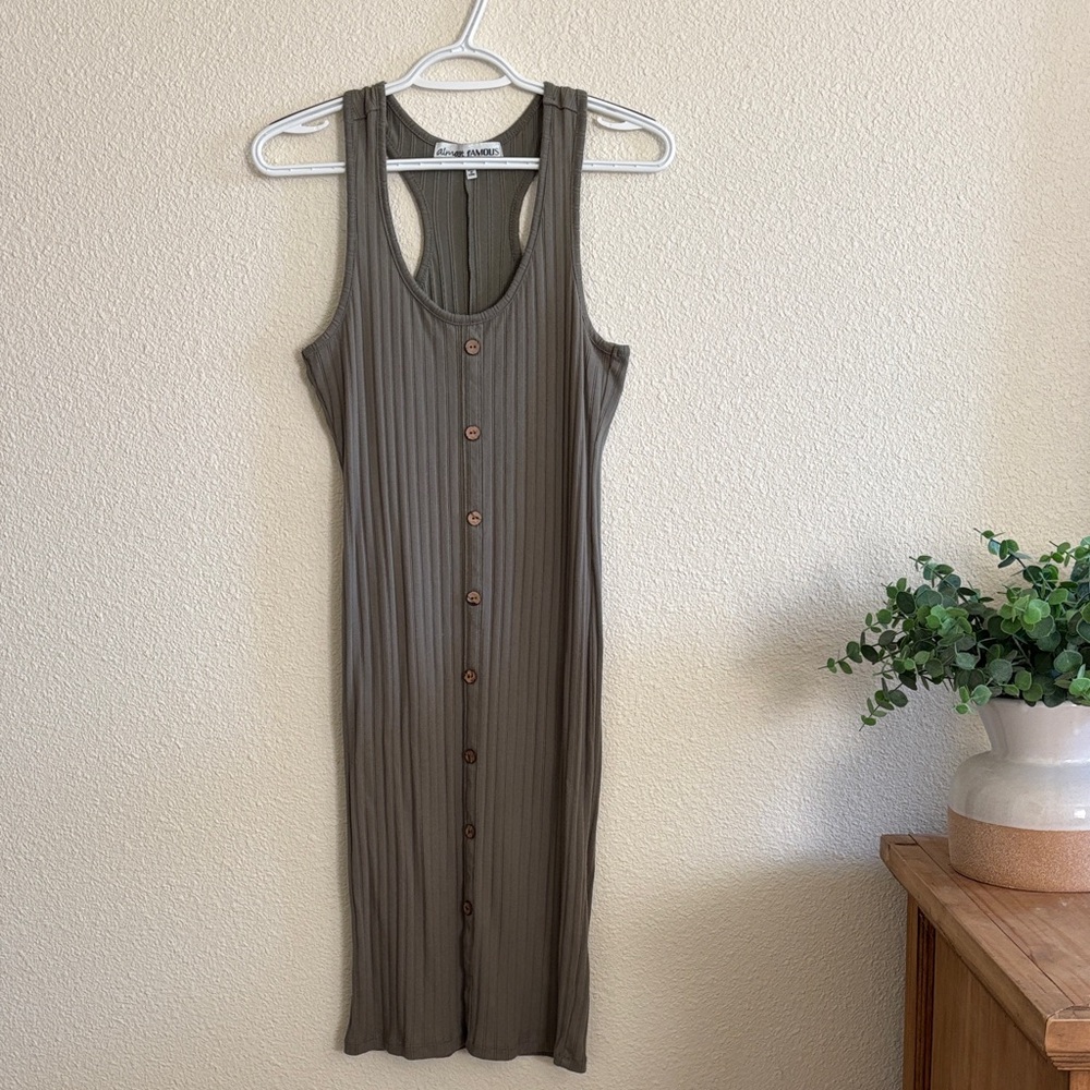 Almost Famous Olive Button-Down Midi Dress